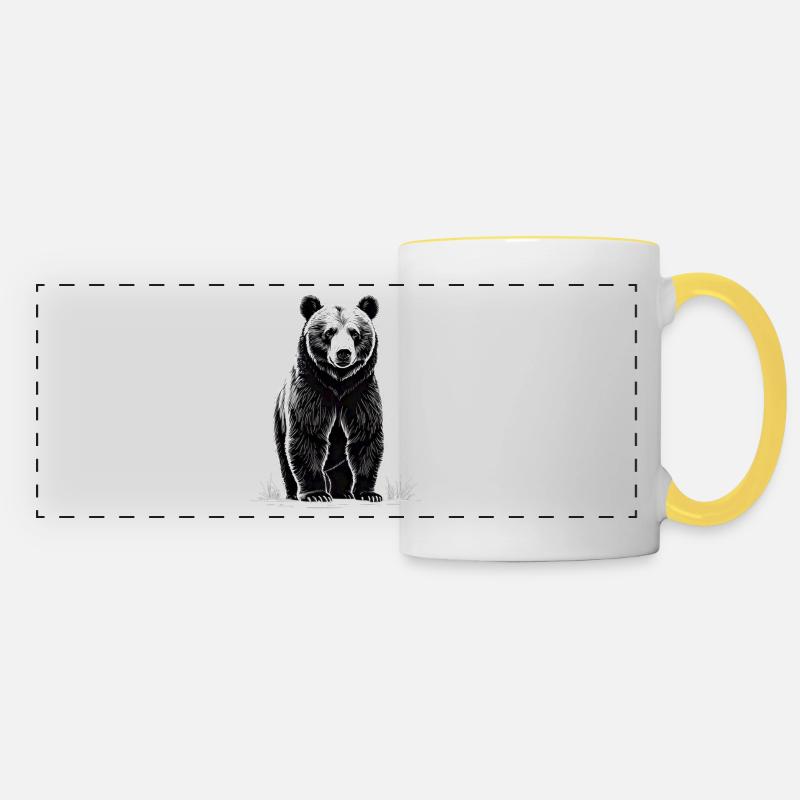 Black and White Bear Illustration - Panoramic Mug - white/yellow