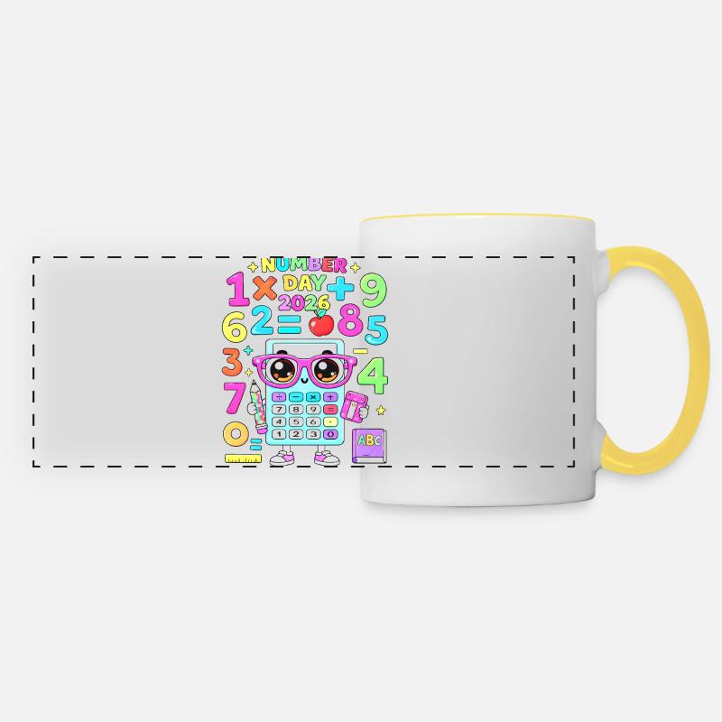Kawaii Calculator Classroom Theme - Panoramic Mug - white/yellow