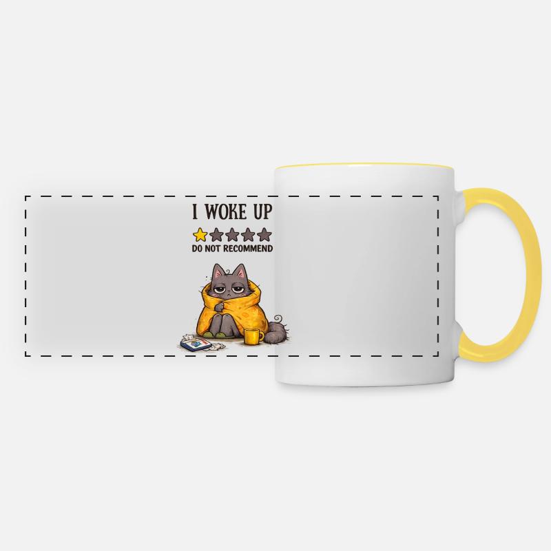 I Woke Up – Do Not Recommend (Tired Cat) - Panoramic Mug - white/yellow
