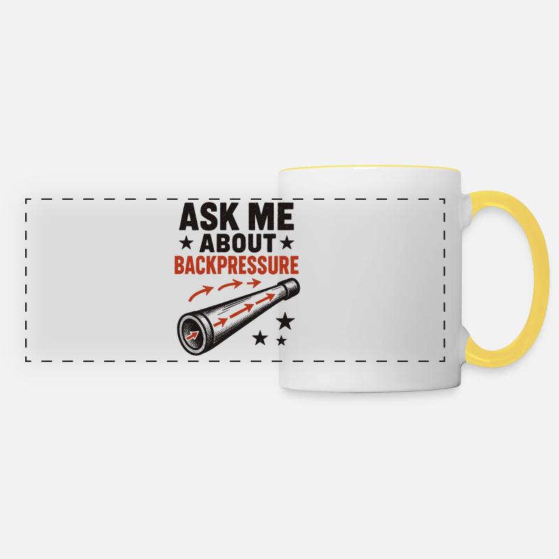 Demandez-moi à propos de la contre-pression | Didgeridoo Technique - Mug panoramique contrasté et blanc - blanc/jaune