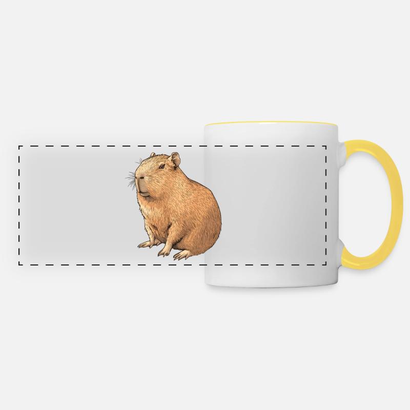 Kapibara Drawing in Brown Tone - Panoramic Mug - white/yellow