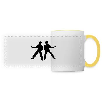 2 friends playing air guitar - Panoramic Mug - white/yellow - Front
