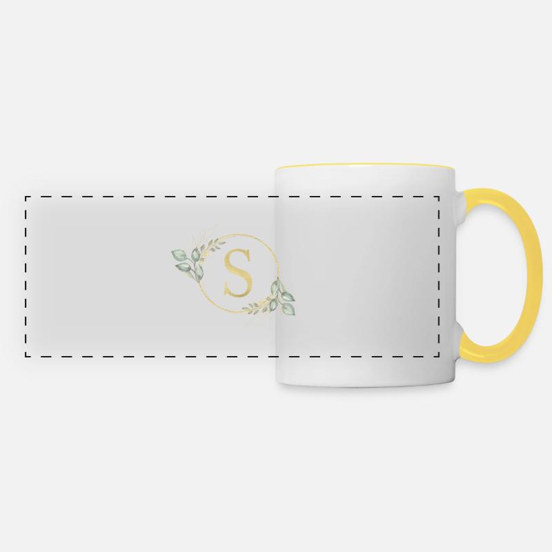 Personalisierbar Monogramm S - Panoramatasse - Weiß/Gelb
