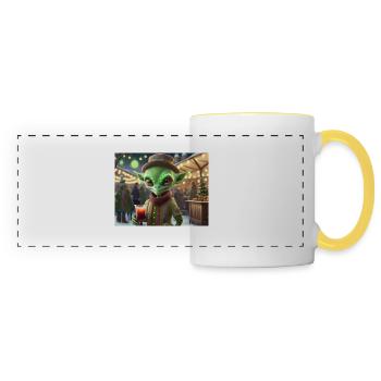 boire du vin chaud à Noël - Mug panoramique contrasté et blanc - blanc/jaune - Devant