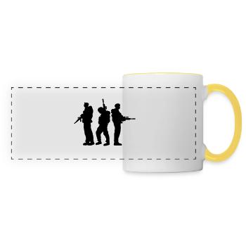 3 Soldats, Équipage, Guerre, Équipe, Liberté, Soldat, Combattant - Mug panoramique contrasté et blanc - blanc/jaune - Devant