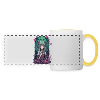 Kawaii Goth e-girl Occulte Pastel Style Anime - Mug panoramique contrasté et blanc - blanc/jaune - Devant