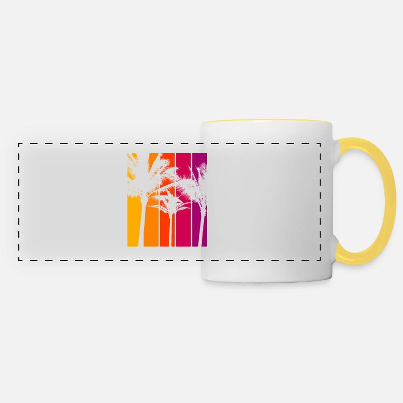 Vintage Palm Trees Beach Coucher de soleil - Mug panoramique contrasté et blanc - blanc/jaune
