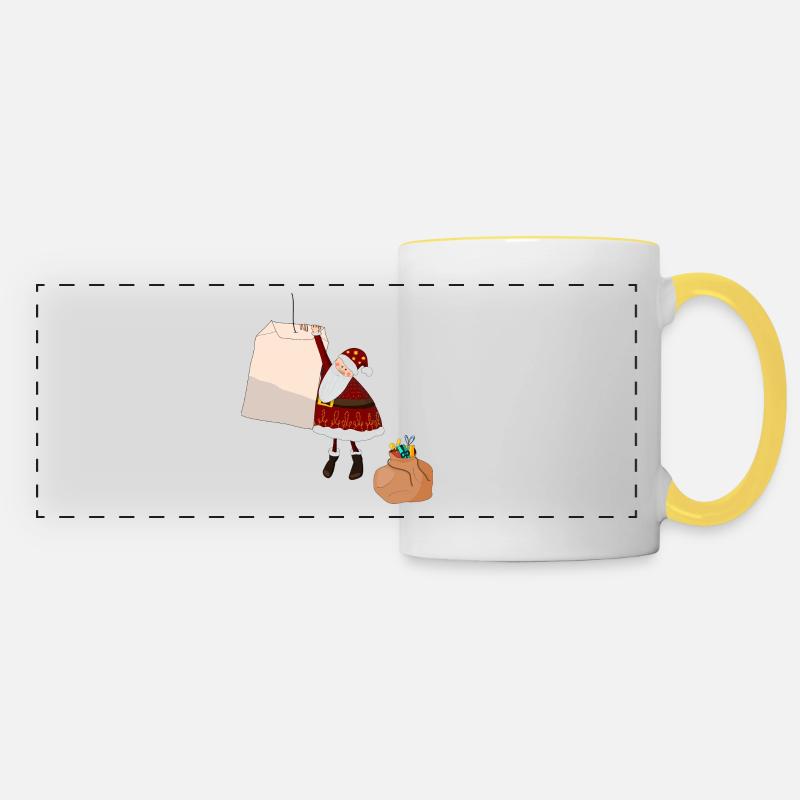 santa on tea bag - Panoramic Mug - white/yellow