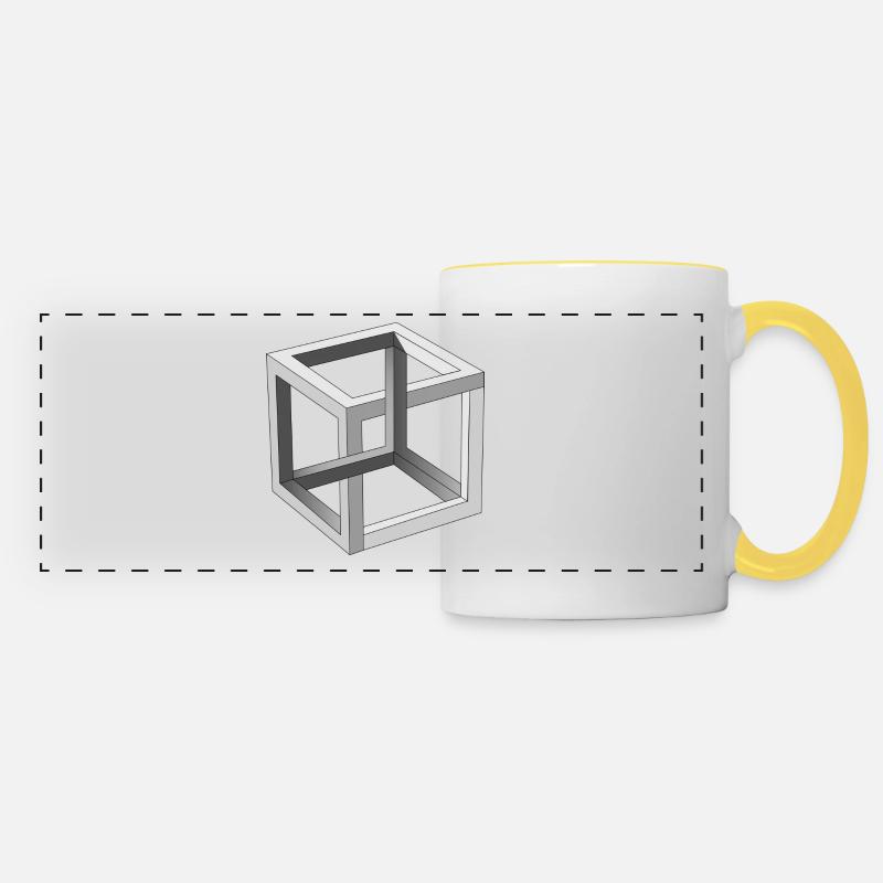 Cube optical illusion - Panoramic Mug - white/yellow