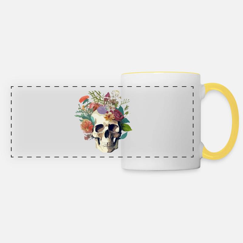 Human Skull & Flowers 25 - Panoramic Mug - white/yellow