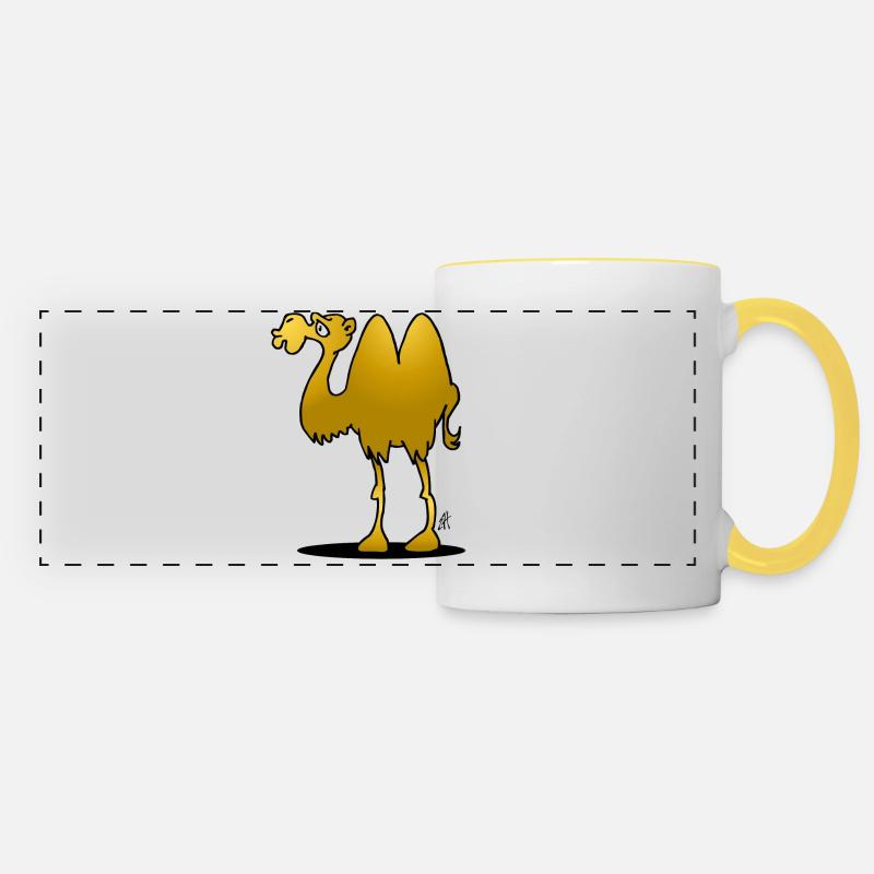 Whimsical Camel Cartoon Illustration - Panoramic Mug - white/yellow