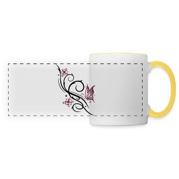 Cherry blossoms with butterfly - Panoramic Mug - white/yellow - Front