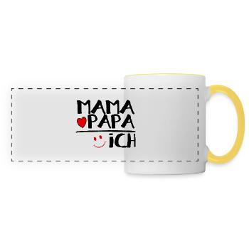 Mama + Papa = Ich - Panoramatasse - Weiß/Gelb - Vorne