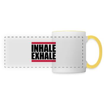 Inspirez expirez Yoga citation - Mug panoramique contrasté et blanc - blanc/jaune - Devant
