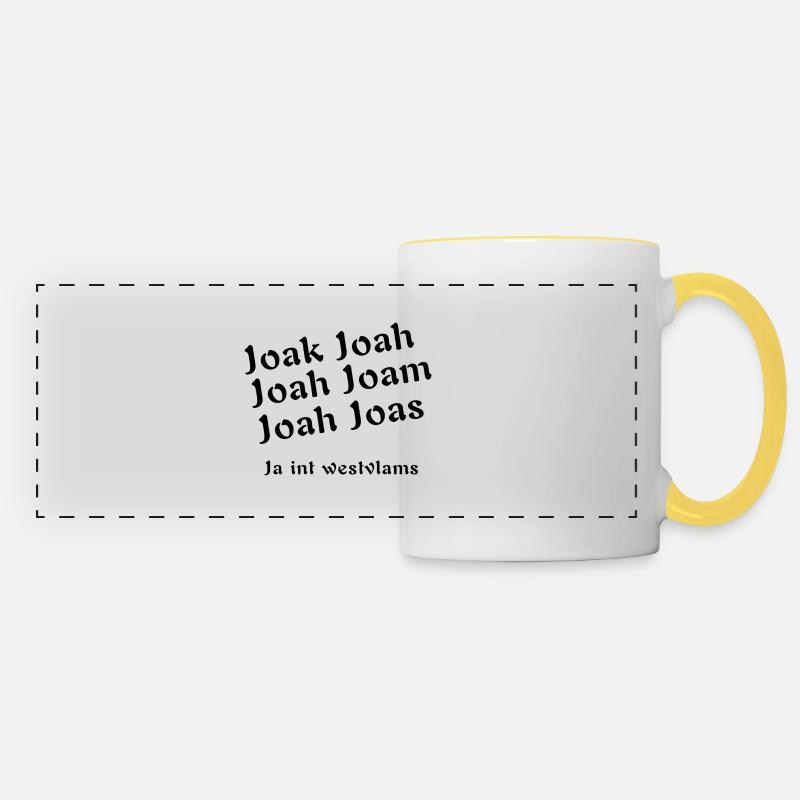Yes int Westvlams. West Flemish Dialect Shirt - Panoramic Mug - white/yellow