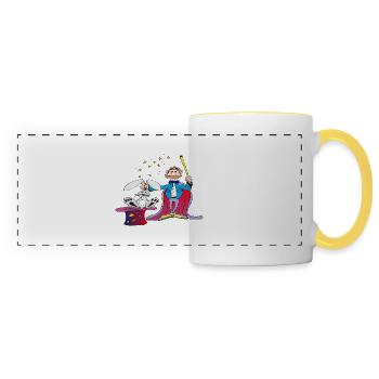 The magician pulls the rabbit out of the hat - Panoramic Mug - white/yellow - Front