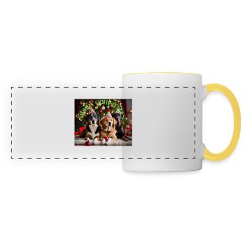 Chiens de Noël - Mug panoramique contrasté et blanc - blanc/jaune - Devant