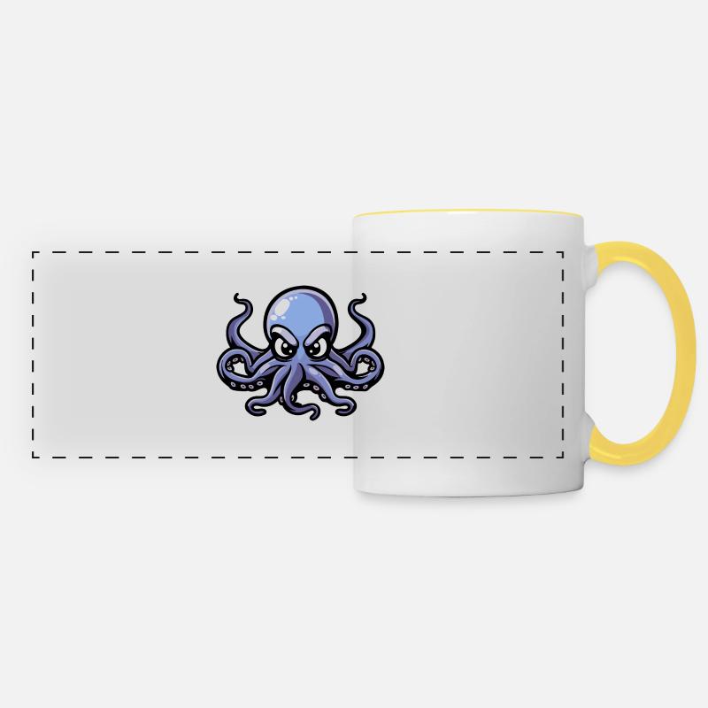 Oktopus Comic - Panoramatasse - Weiß/Gelb