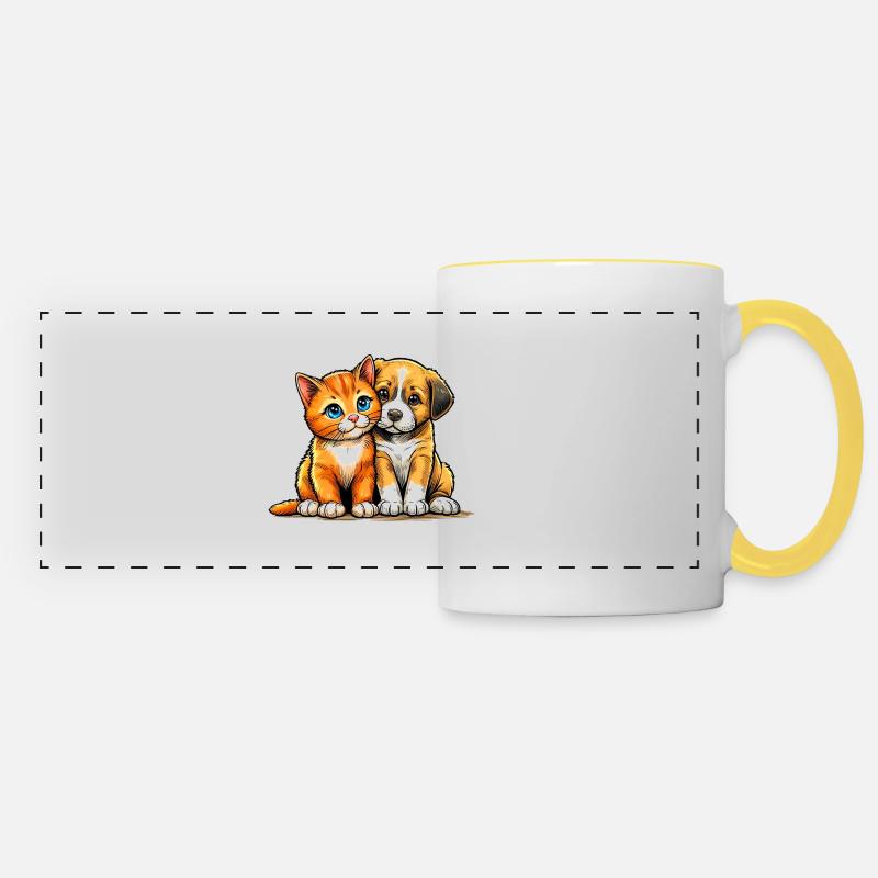 Dog and cat - Panoramic Mug - white/yellow