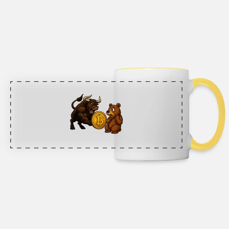 Bitcoin Bull vs. Bear - Panoramic Mug - white/yellow