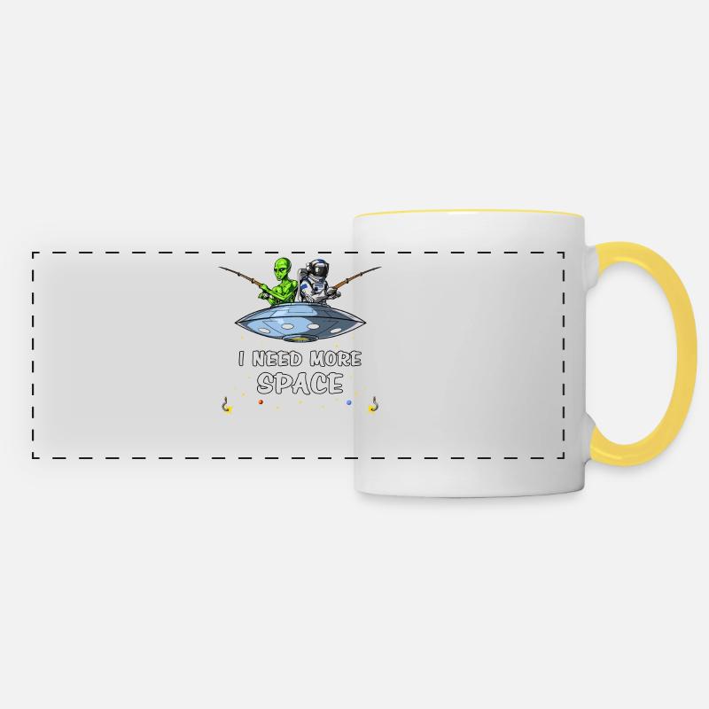 Space Alien Astronaut Fishing Funny Cosmic - Panoramic Mug - white/yellow