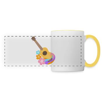 Colorful Ukulele Wave Pattern with Hibiscus Flowers - Panoramic Mug - white/yellow - Front