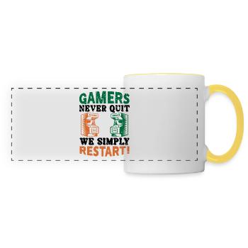 Gamers never quit - Panoramic Mug - white/yellow - Front