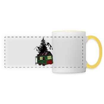 Bauwagen Natur Gebirge Berg Alpen Alm Österreich - Mug panoramique contrasté et blanc - blanc/jaune - Devant