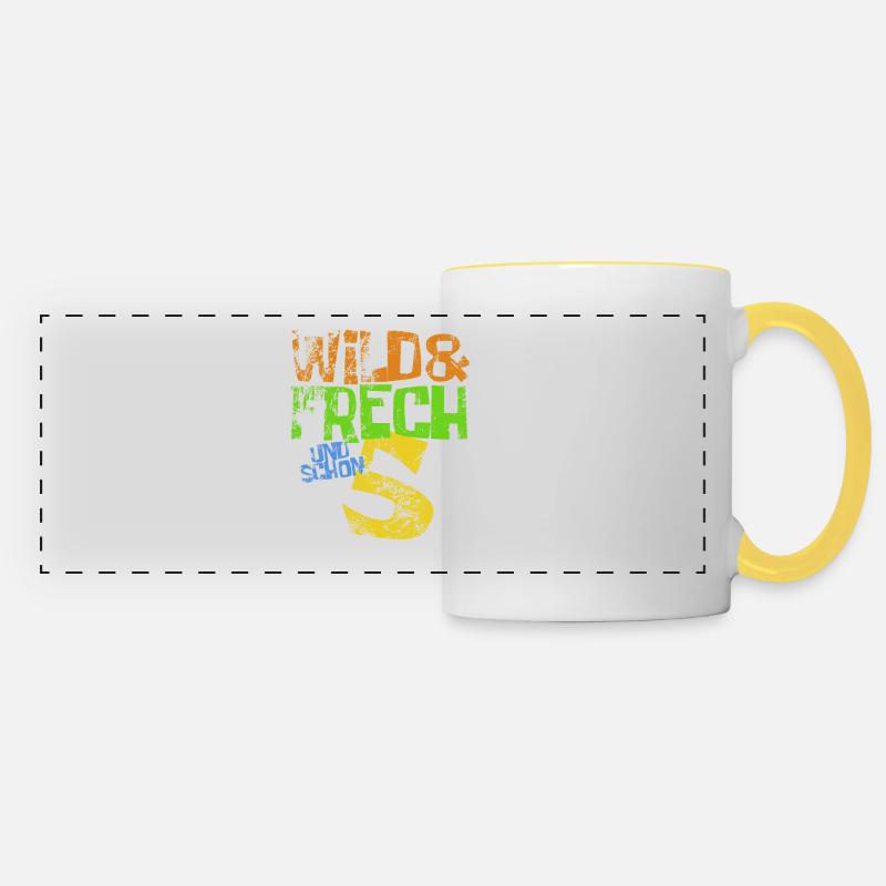 Wild & frech und schon 5 Geburtstag Geschenk - Panoramatasse - Weiß/Gelb