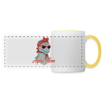 Alpha Maman Drôle Dinosaure Maman Cool Dinosaure - Mug panoramique contrasté et blanc - blanc/jaune - Devant