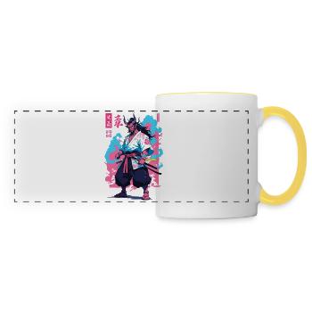 Samouraï Oni Yokai Esthétique Style Vaporwave - Mug panoramique contrasté et blanc - blanc/jaune - Devant