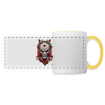 Oni Demon Mask Samurai Japanese Spirit - Panoramic Mug - white/yellow - Front