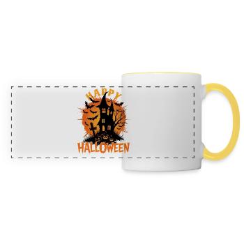 Happy Halloween Geisterhaus - gruselig - Panoramatasse - Weiß/Gelb - Vorne