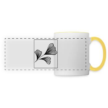 Abstract Ginkgo Leaf Line Art – Minimalist Botanic - Panoramic Mug - white/yellow - Front