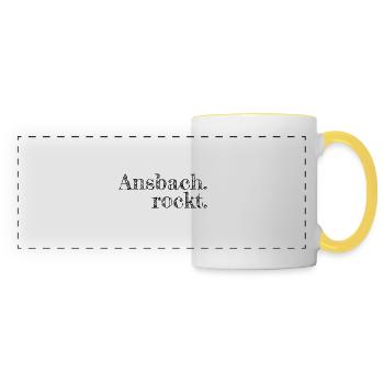 Ansbach rockt - Textdesign mit Stadtnamen - Panoramatasse - Weiß/Gelb - Vorne