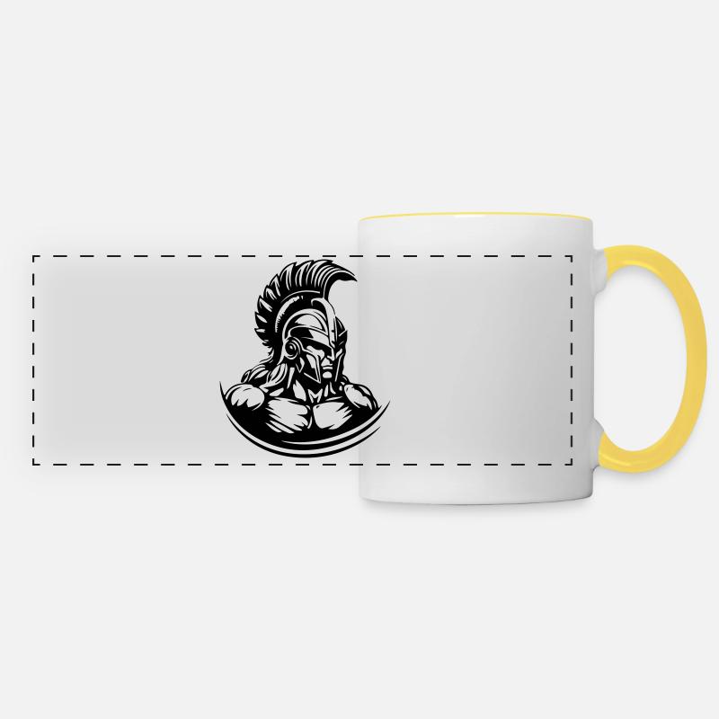 Spartan Warrior Gladiator Muscles - Panoramic Mug - white/yellow