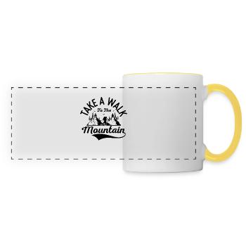 Promenez-vous dans les montagnes Voyage en plein air Randonnée - Mug panoramique contrasté et blanc - blanc/jaune - Devant