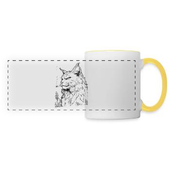 Cat with Joint: Relaxed Weed House Tiger - Panoramic Mug - white/yellow - Front