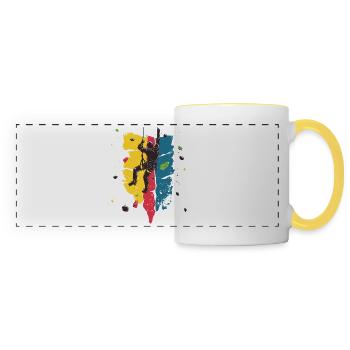 Escalade en salle : à la limite dans la salle d’escalade - Mug panoramique contrasté et blanc - blanc/jaune - Devant