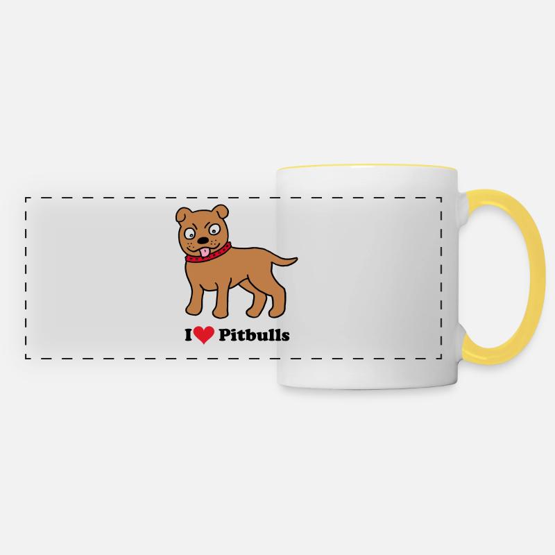 Dog, pit bull - Panoramic Mug - white/yellow