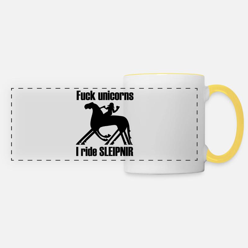 fuck unicorns i ride sleipnir - Panoramic Mug - white/yellow