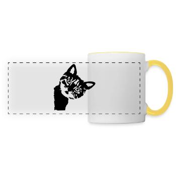 Cat, cute kitten - 2 colors - Mug panoramique contrasté et blanc - blanc/jaune - Devant