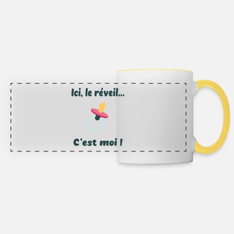 Ici, le réveil c'est moi - Mug panoramique contrasté et blanc - blanc/jaune
