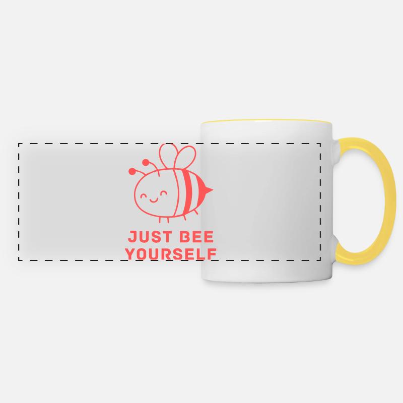 Just Bee Yourself Cute Bee Logo - Panoramic Mug - white/yellow