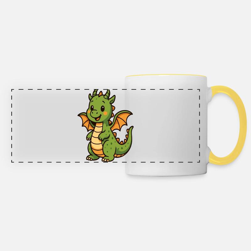Little dragon in comic style - Panoramic Mug - white/yellow
