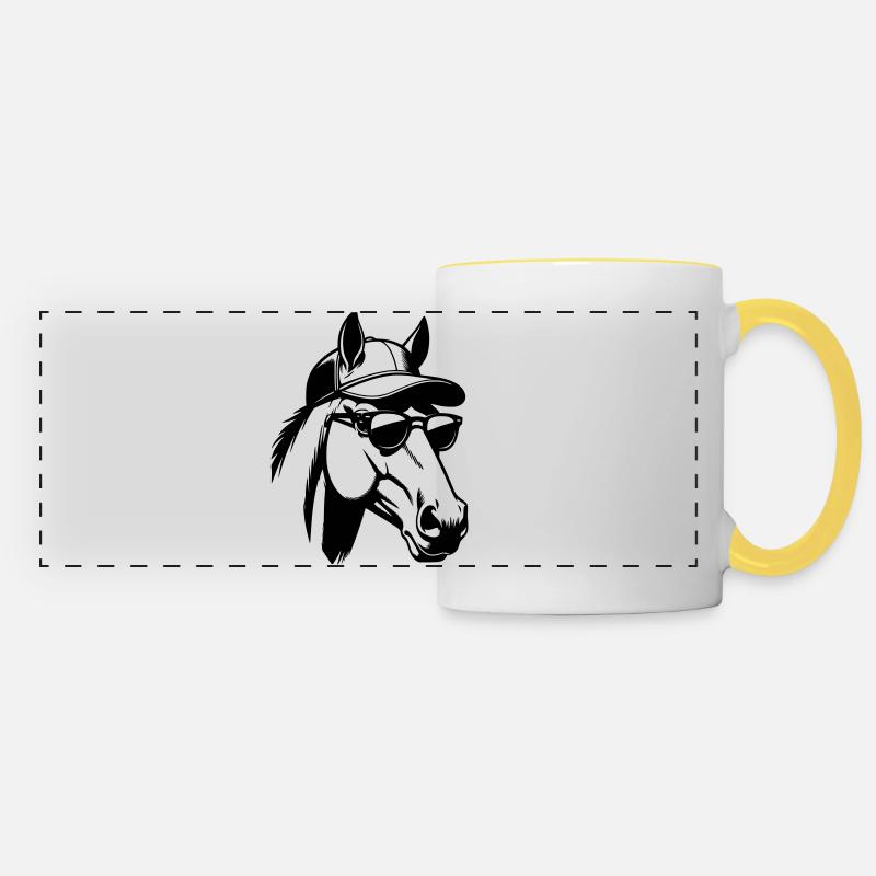 Horse head with sunglasses and baseball cap - Panoramic Mug - white/yellow