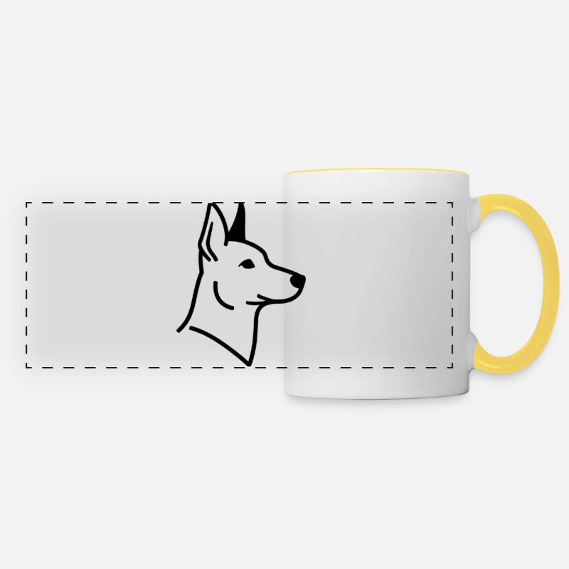 Minimalist German Shepherd - Line Art - Panoramic Mug - white/yellow