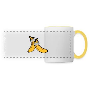 duo couple 2 amis équipe fête fête s amuser soleilb - Mug panoramique contrasté et blanc - blanc/jaune - Devant