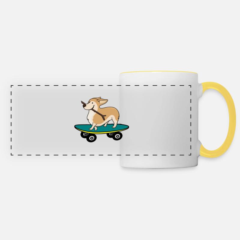 Dog on skateboard - Panoramic Mug - white/yellow