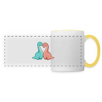 Cute dino couple, dinosaur love, long neck - Panoramic Mug - white/yellow - Front